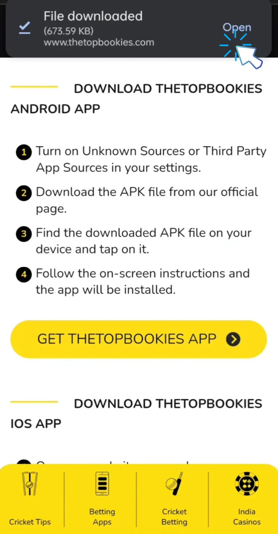 APK file will start dowloading, click on OPEN