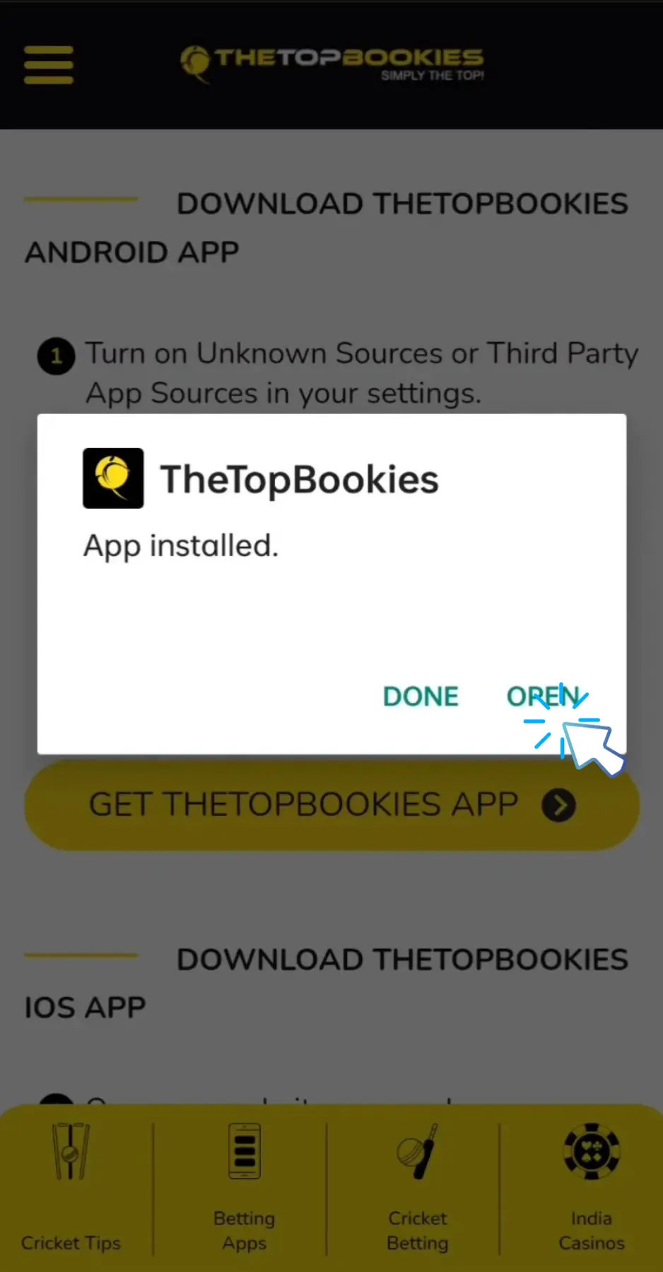 App is donwloaded and ready to use, click on OPEN