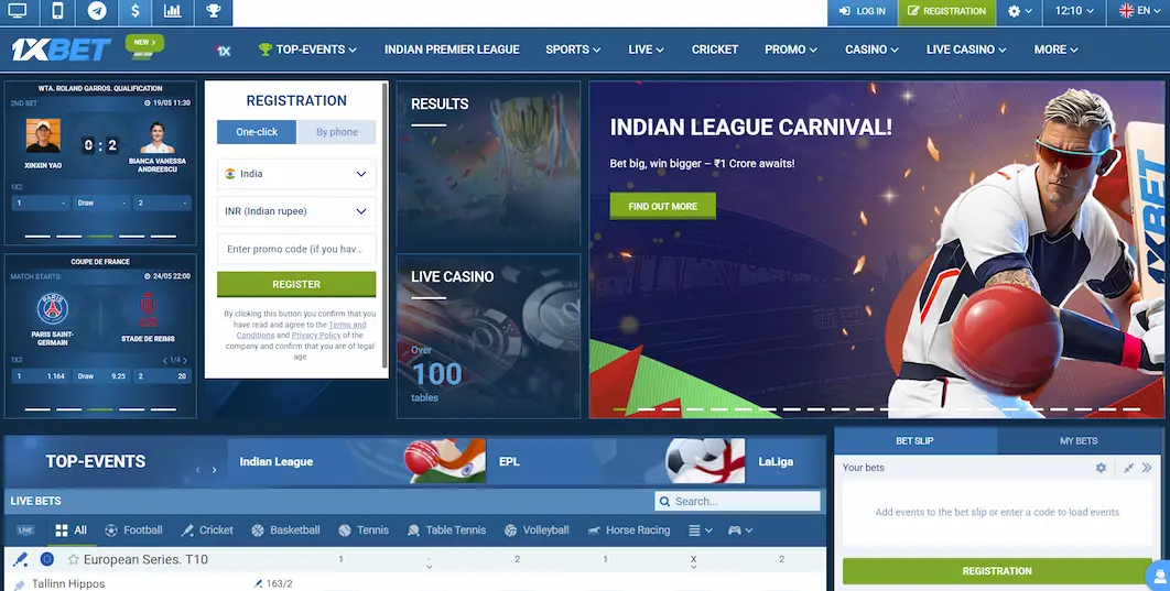 1xBet Site Interface